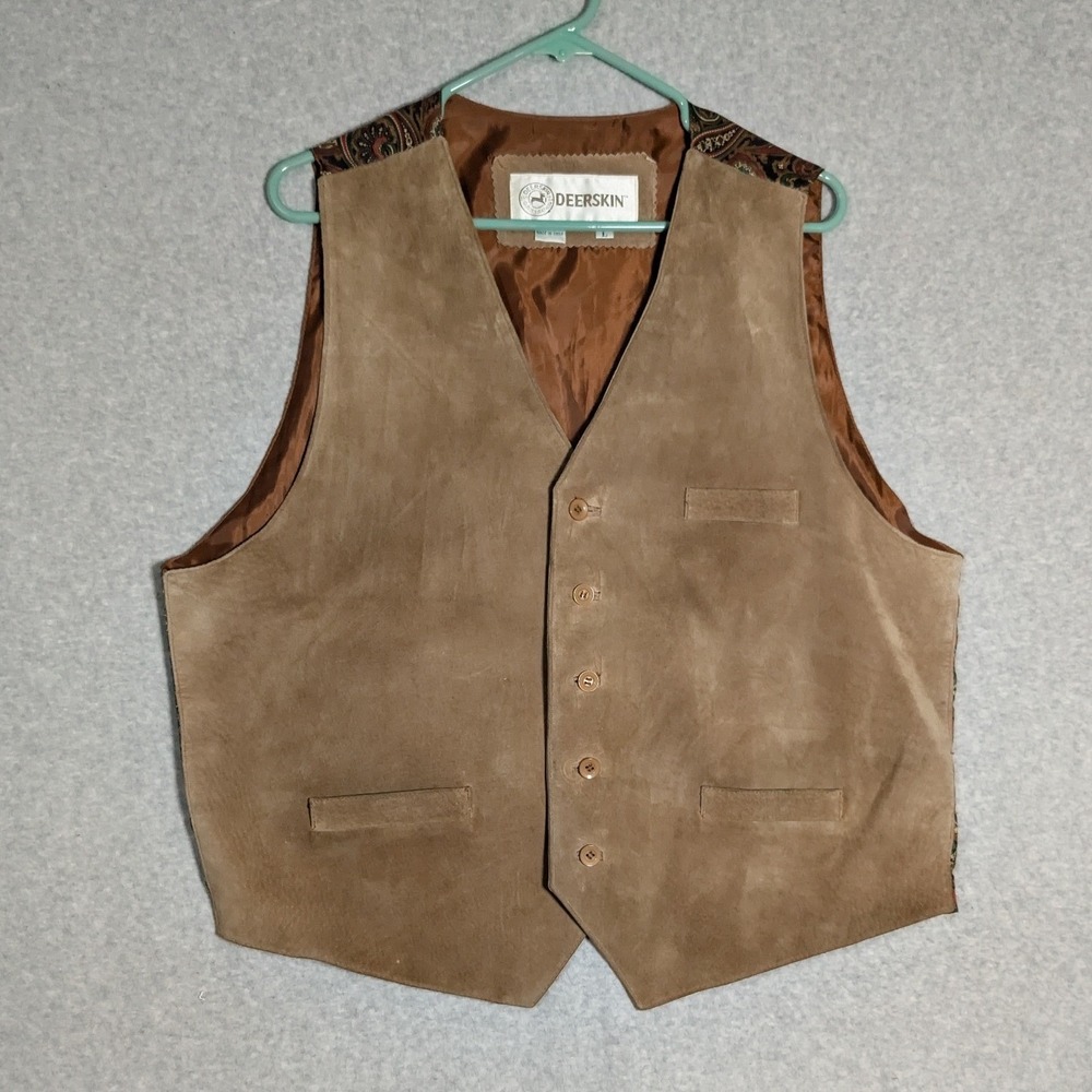 Deerskin Quality Leathers Vest Mens Large Paisley Back Western Cowboy Rustic